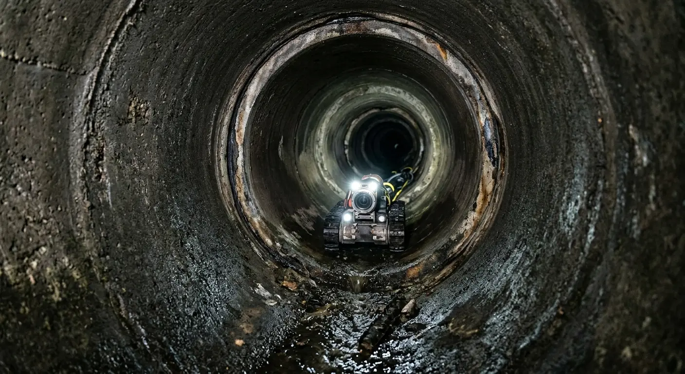 Robotic sewer camera inspecting pipe interior for Drain Snake Service in Gouverneur